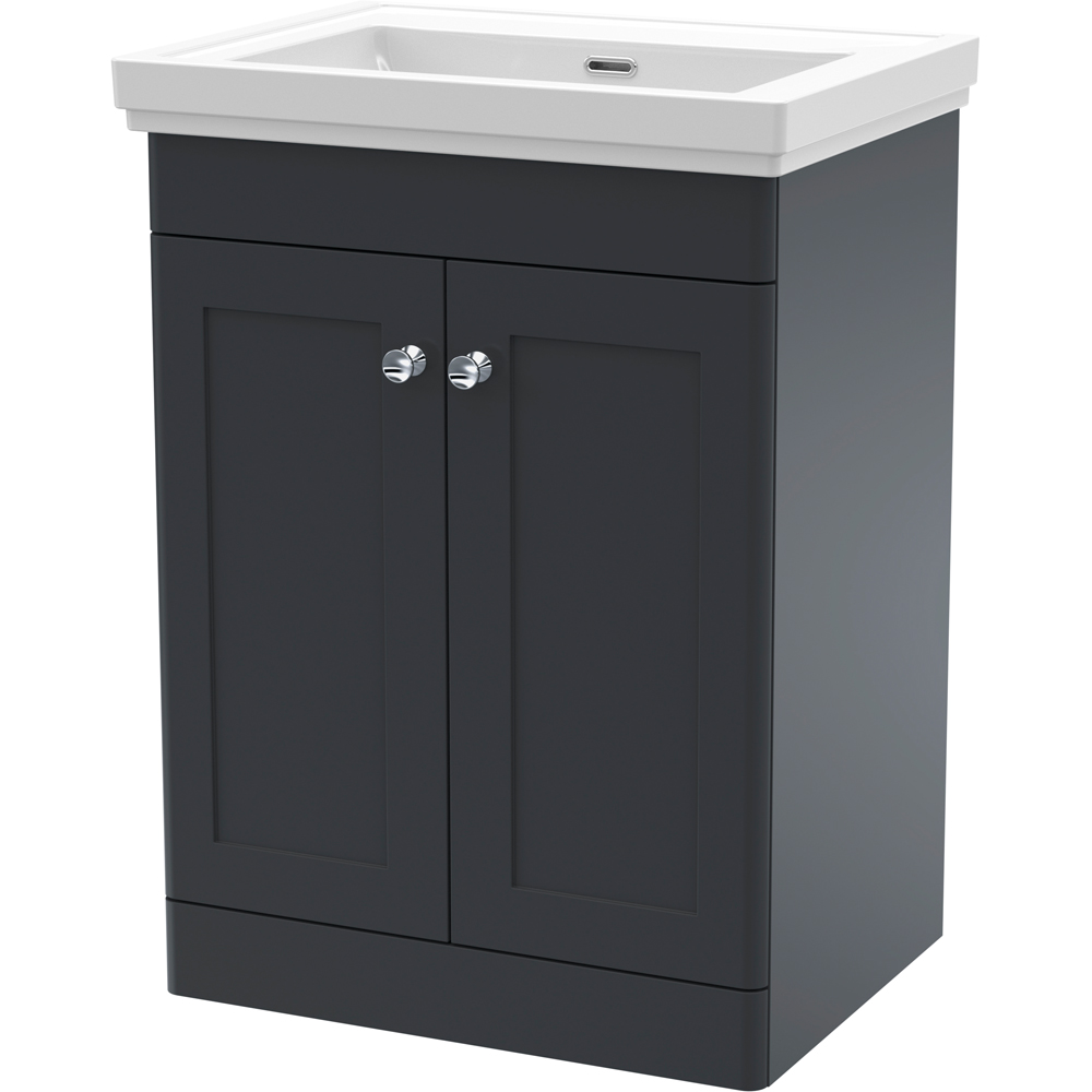 nuie Classique 2 Door Soft Black Floor Standing Unit and 0 Tap Hole Fireclay Basin 600mm Image 1