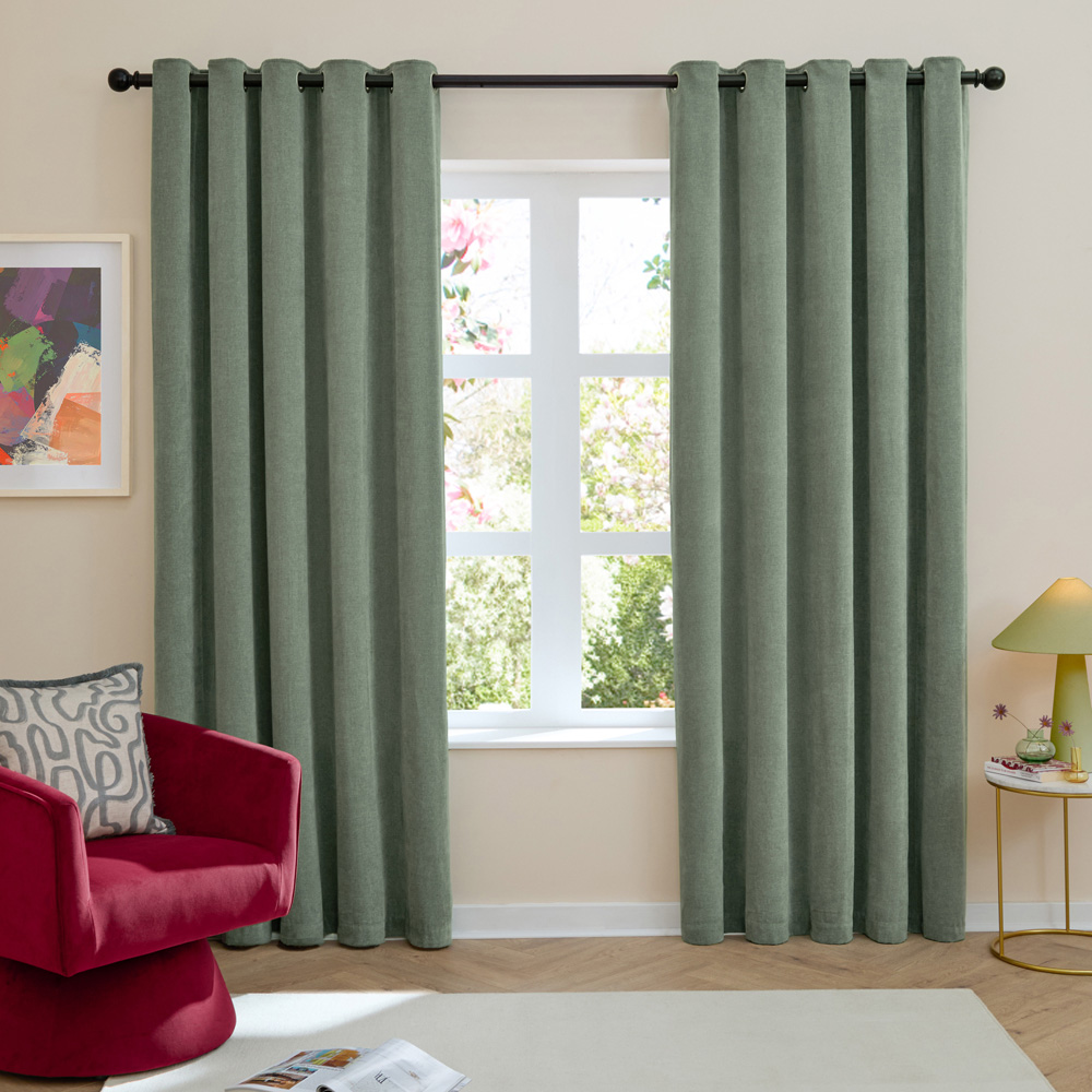 Furn Green Soft Chenille Blackout Eyelet Curtains 168 x 229cm Image 5