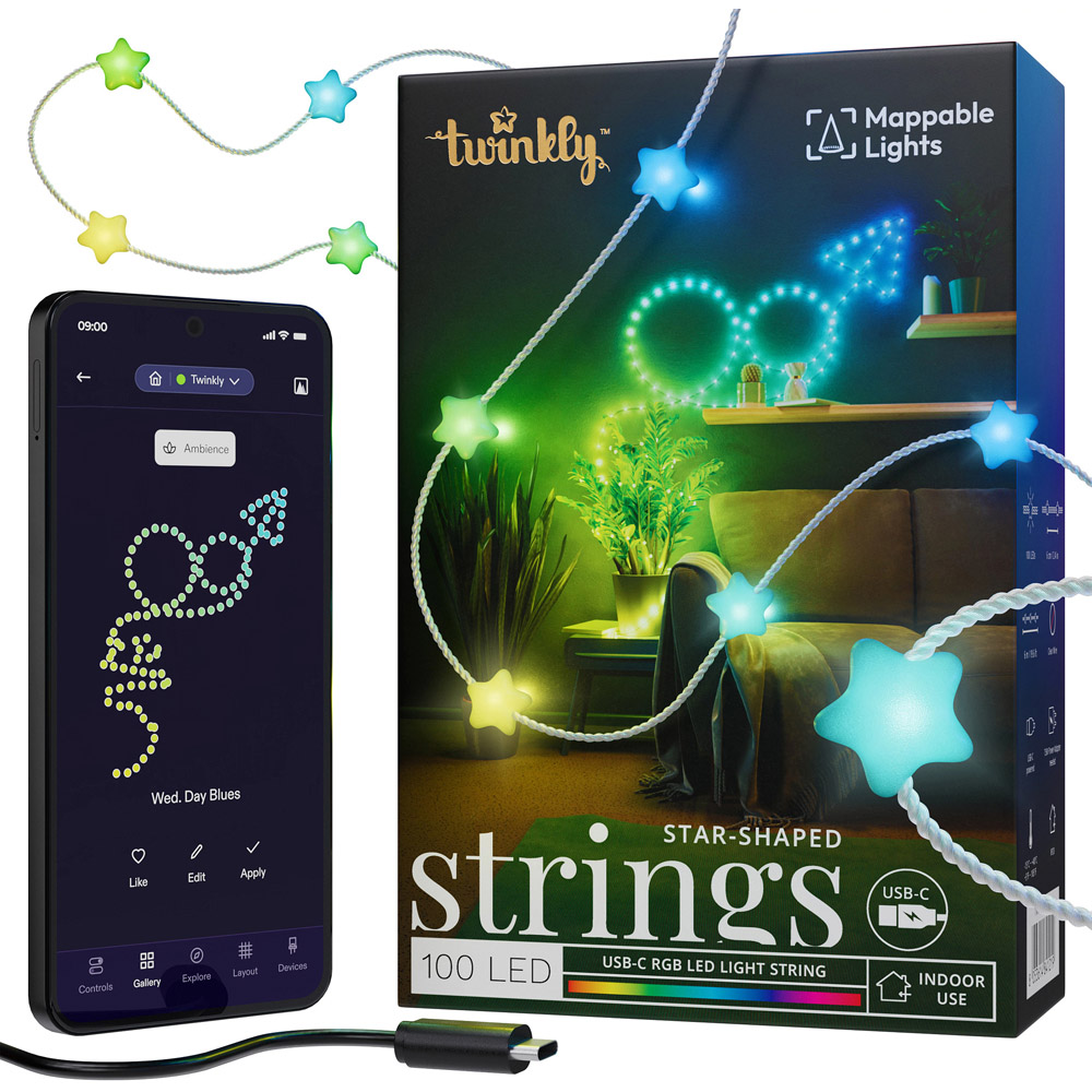 Twinkly 100 RGB Star Shaped LED Smart Transparent Cable USB String Light 6m Image 3