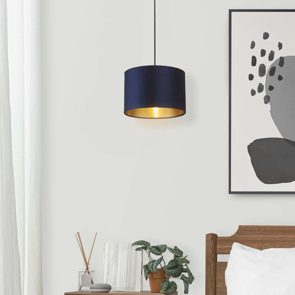 Lighting Collection Navy Gold Inner Velvet Drum Shade 30cm Image 2