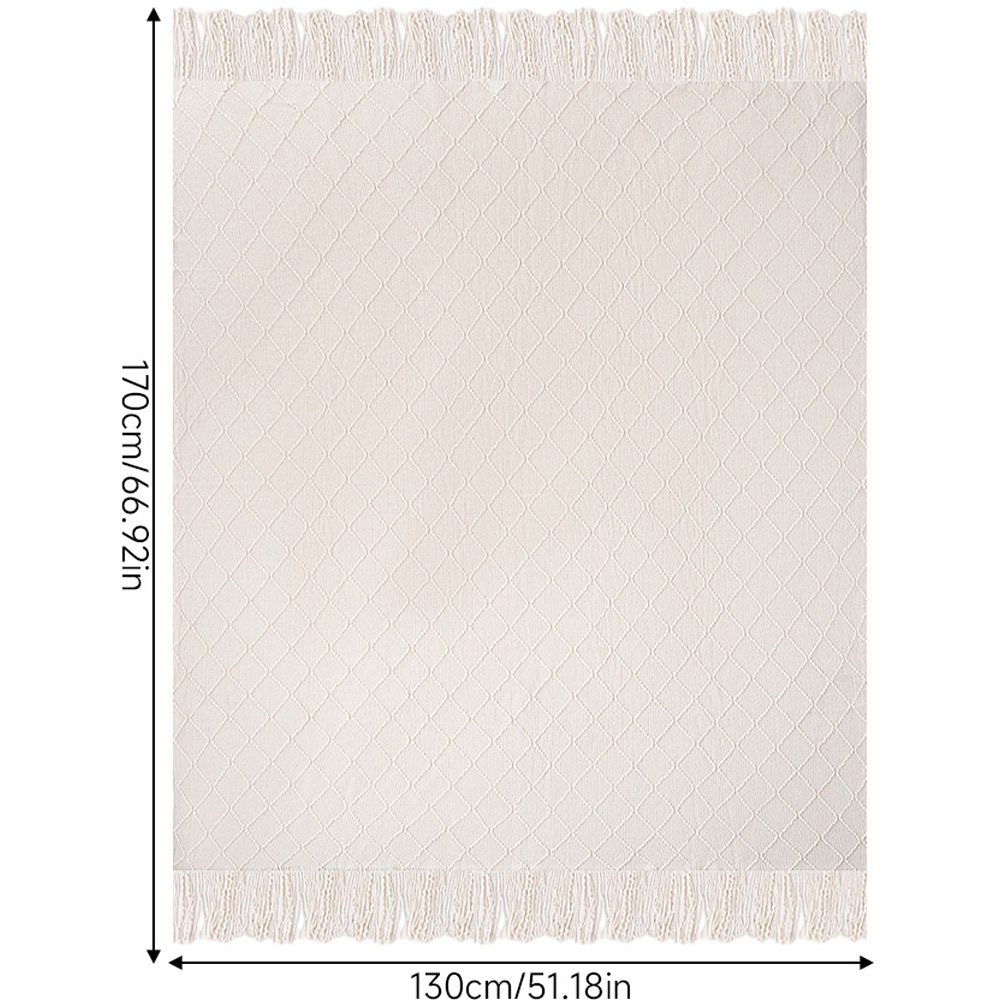 Living and Home Beige Diamond Knit Throw Blanket with Tassels 130 x 170cm Image 8