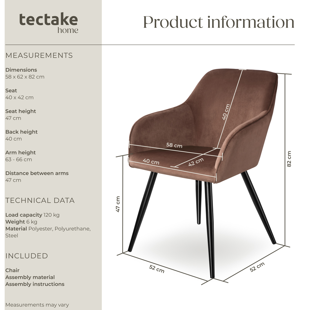 tectake Marilyn Brown and Black Velvet Look Padded Dining Chair Image 9