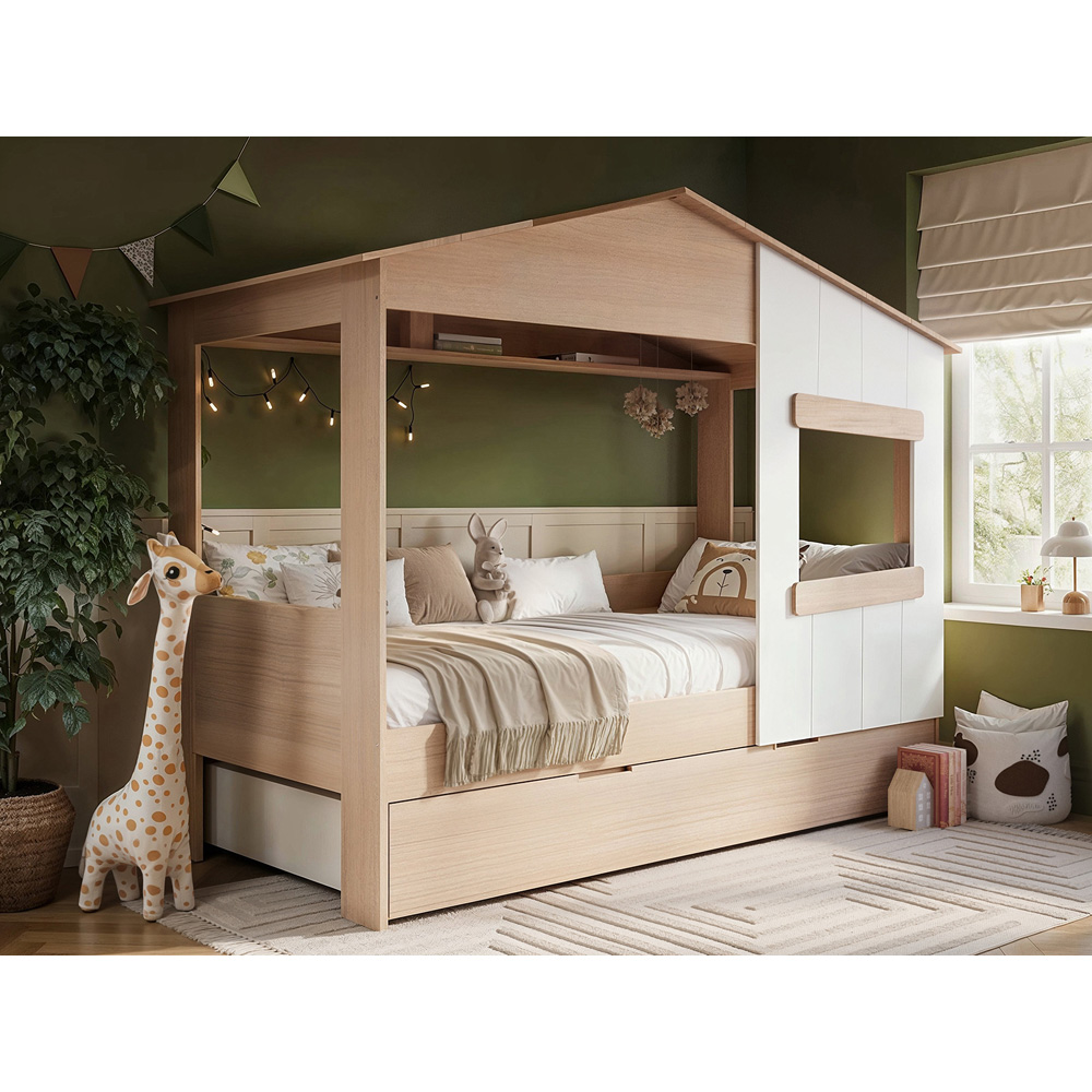 Flair Dreamland Oak Play House Bed Frame with Trundle Image 5