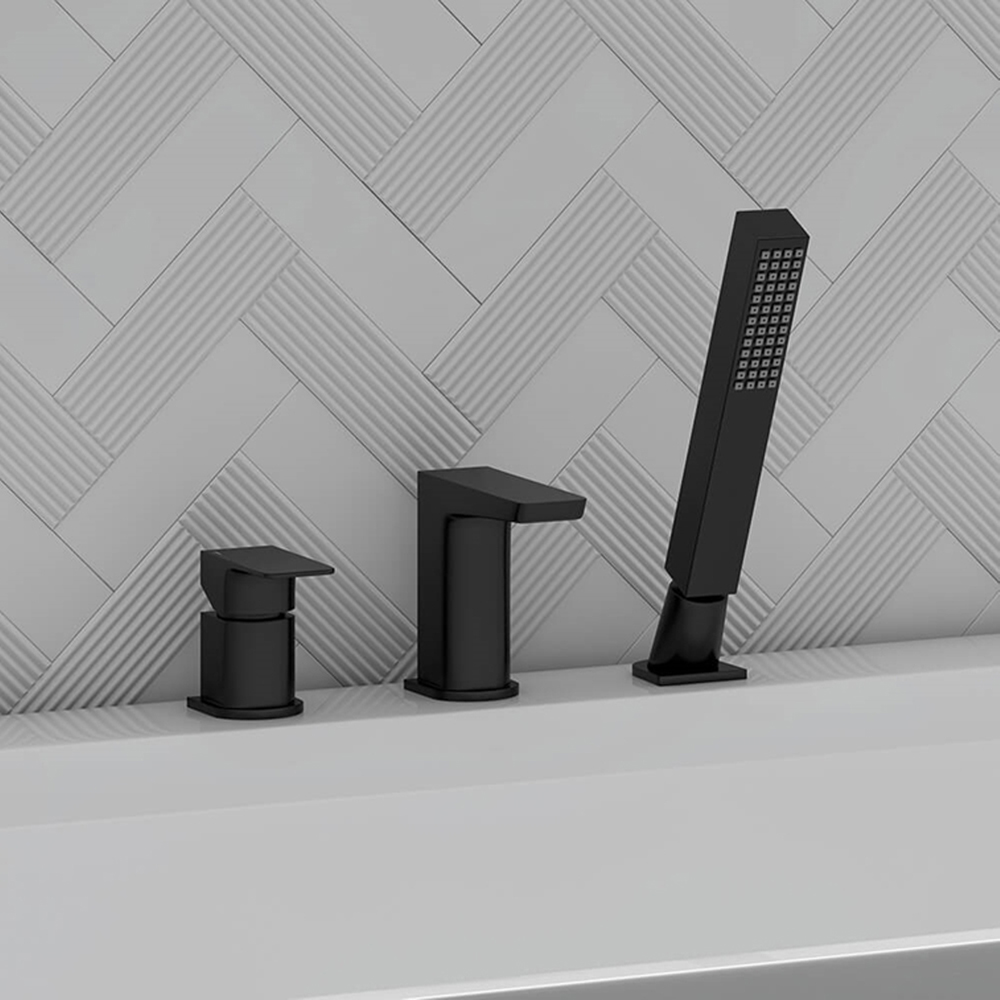 Nes Home Finley 3 Tap Hole Matte Black Bath Filler with Shower Handset Mixer Image 2