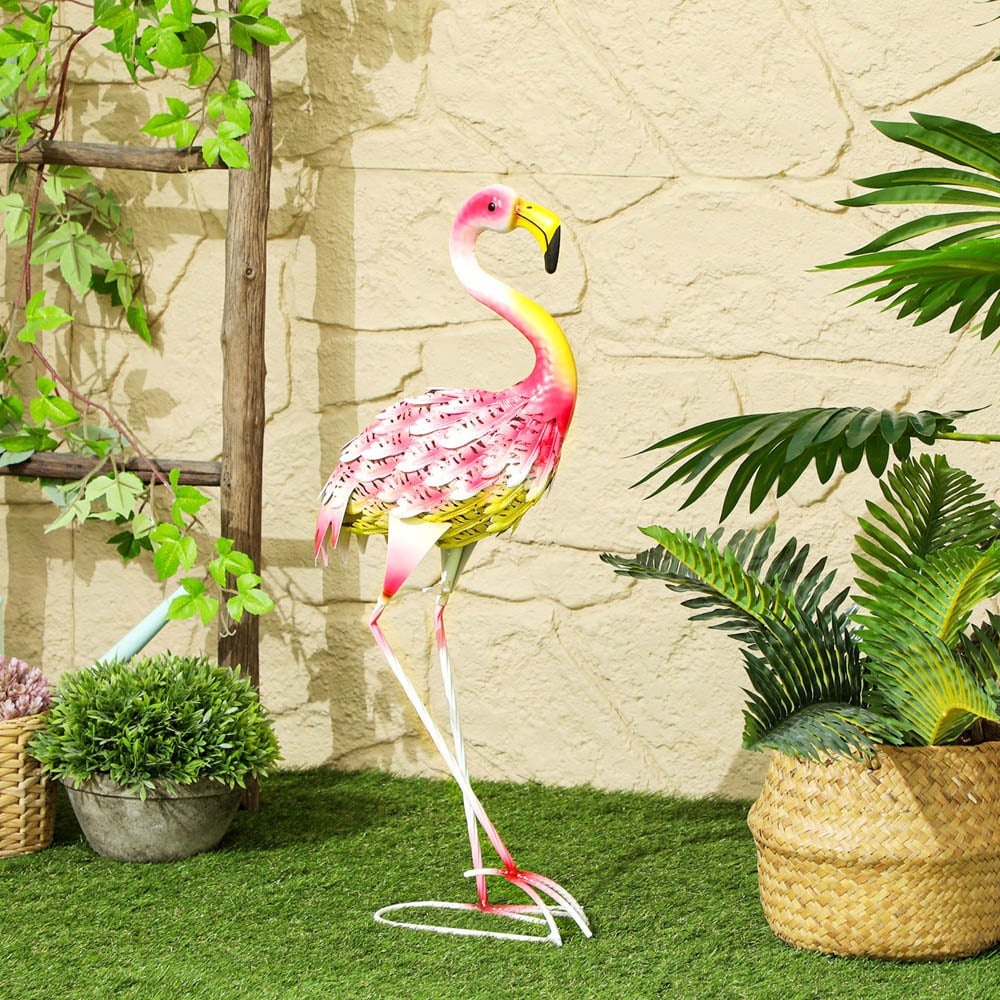 Outsunny Pink Metal Flamingo Garden Ornament with Stake Image 2