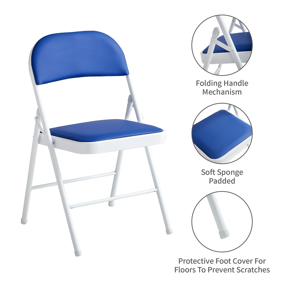 Set of 2 Blue Padded Folding Metal Dining Chairs Image 6