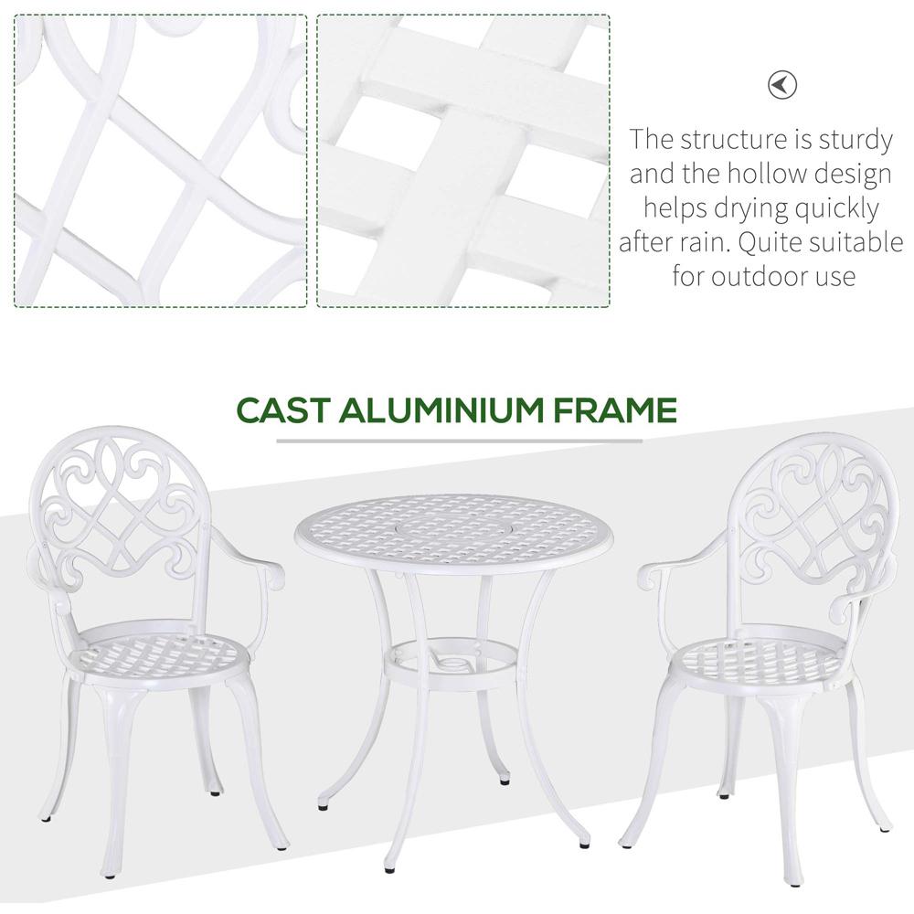 Outsunny 2 Seater White Aluminium Bistro Set Image 5