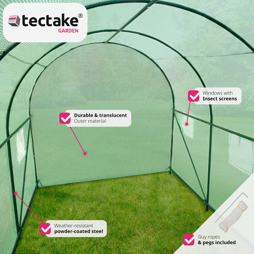 tectake 6.5 x 11.2ft Polytunnel Greenhouse with Windows Image 3