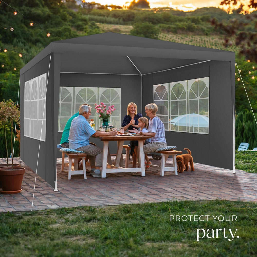 tectake Barinas 3 x 3m Grey Water Resistant Gazebo with 3 Side Panels Image 8
