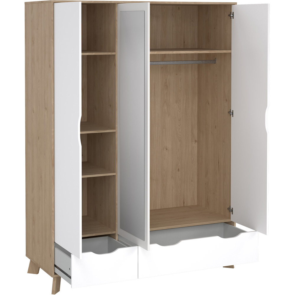 Furniture To Go Ikast 3 Door 2 Drawer White and Brown Mirror Wardrobe Image 4