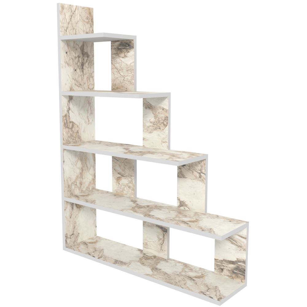Decorotika Echo Modern 5 Shelf White Marble Effect Ladder Bookcase Image 5