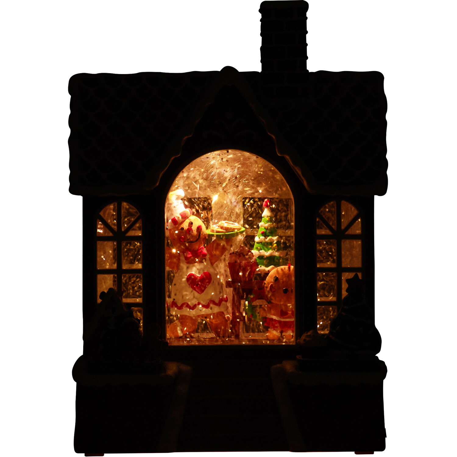 LED Glitter Spinning Gingerbread House - Brown Image 5