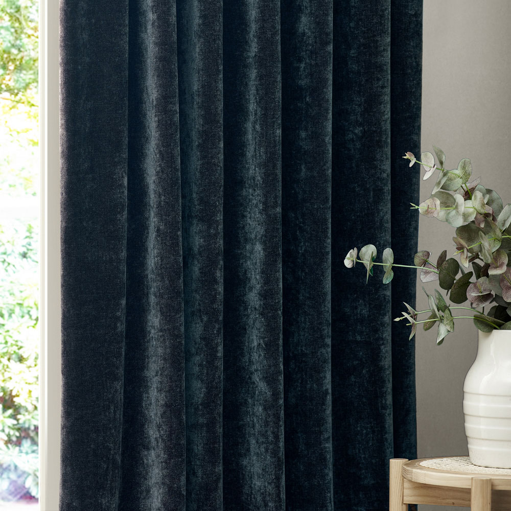 Yard Heavy Navy Chenille Velvet Pencil Pleat Curtains 229 x 183cm Image 2
