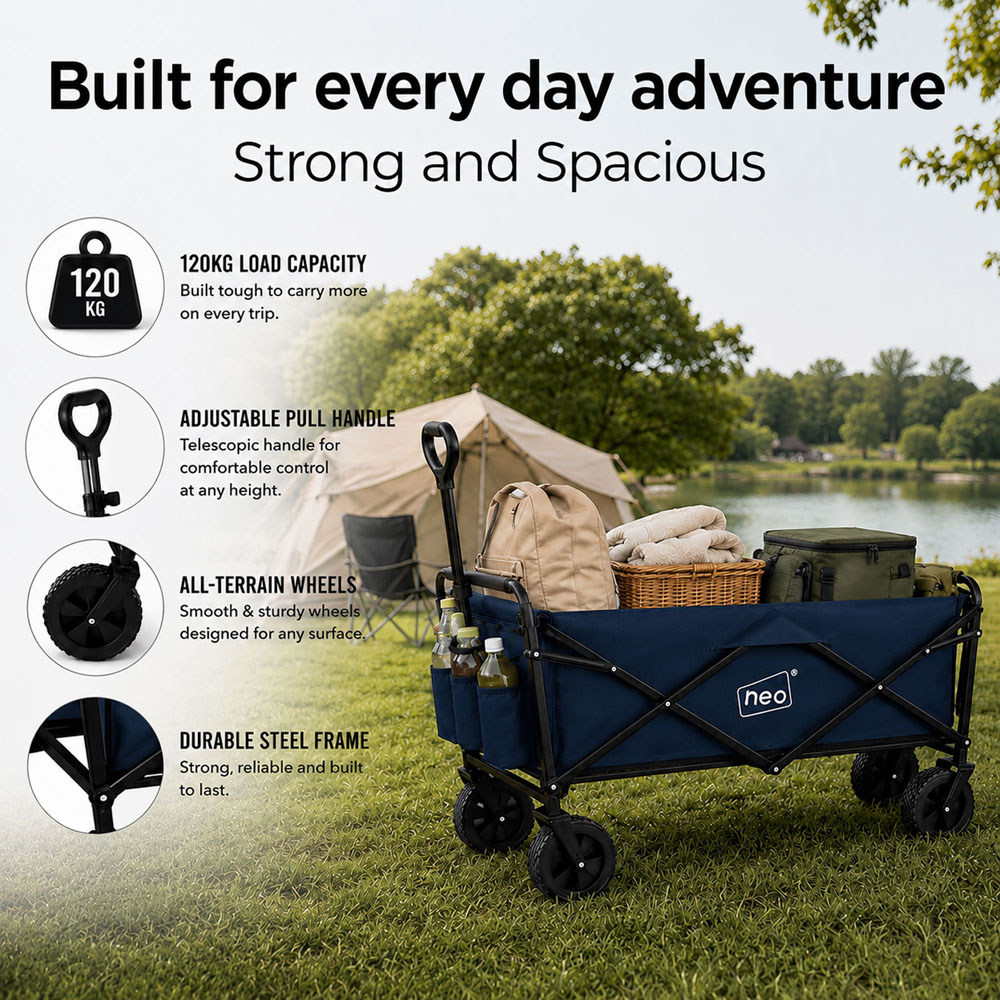 Neo Direct 140L Navy Heavy Duty Folding Garden Trolley Cart Image 7
