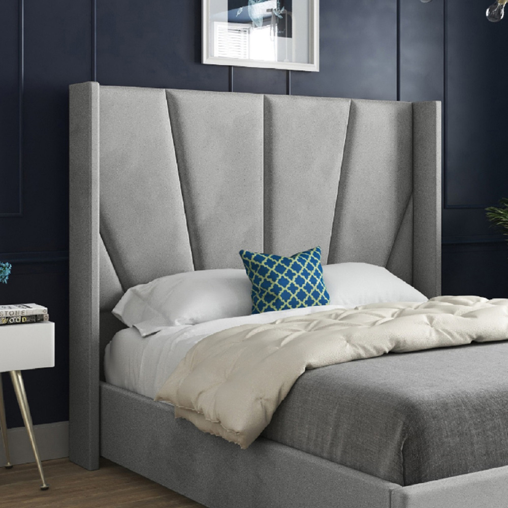 Bellini Grey Single Velvet Upholstered Bed Frame with Wide Curved Winged Headboard Image 3