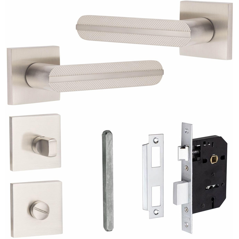 Golden Grace Square Rose Satin Nickel Finish Modern Lima Design Bathroom Door Handle Set Image 2