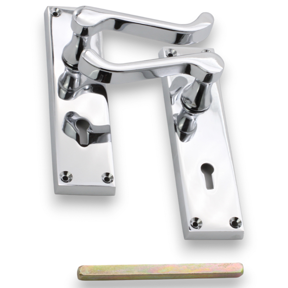 Spira Brass Victorian Polished Chrome Scroll Lock Lever Door Handle 2 Pack Image 3