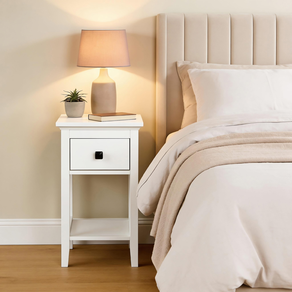 Home Source Single Drawer White Bedside Table Image 5