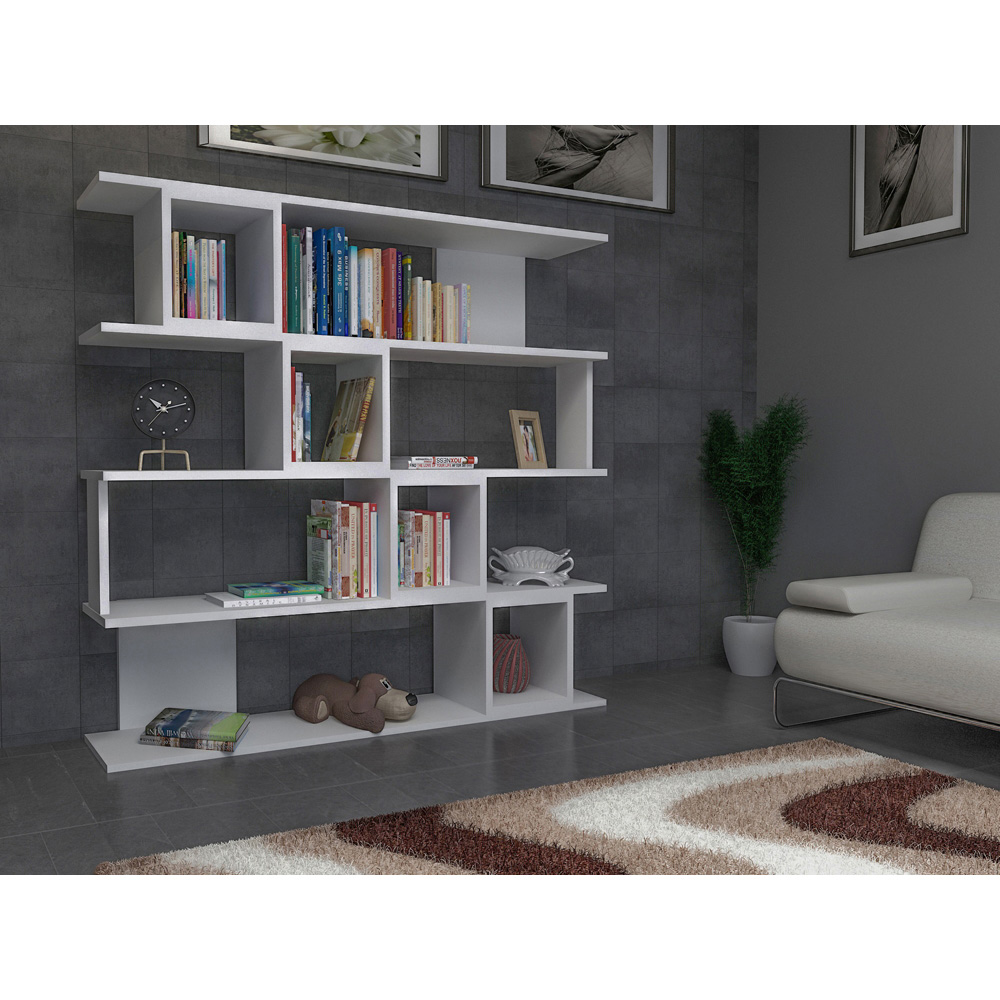 Decorotika Wind 5 Shelf 4 Cube White Geometric Bookcase Image 3