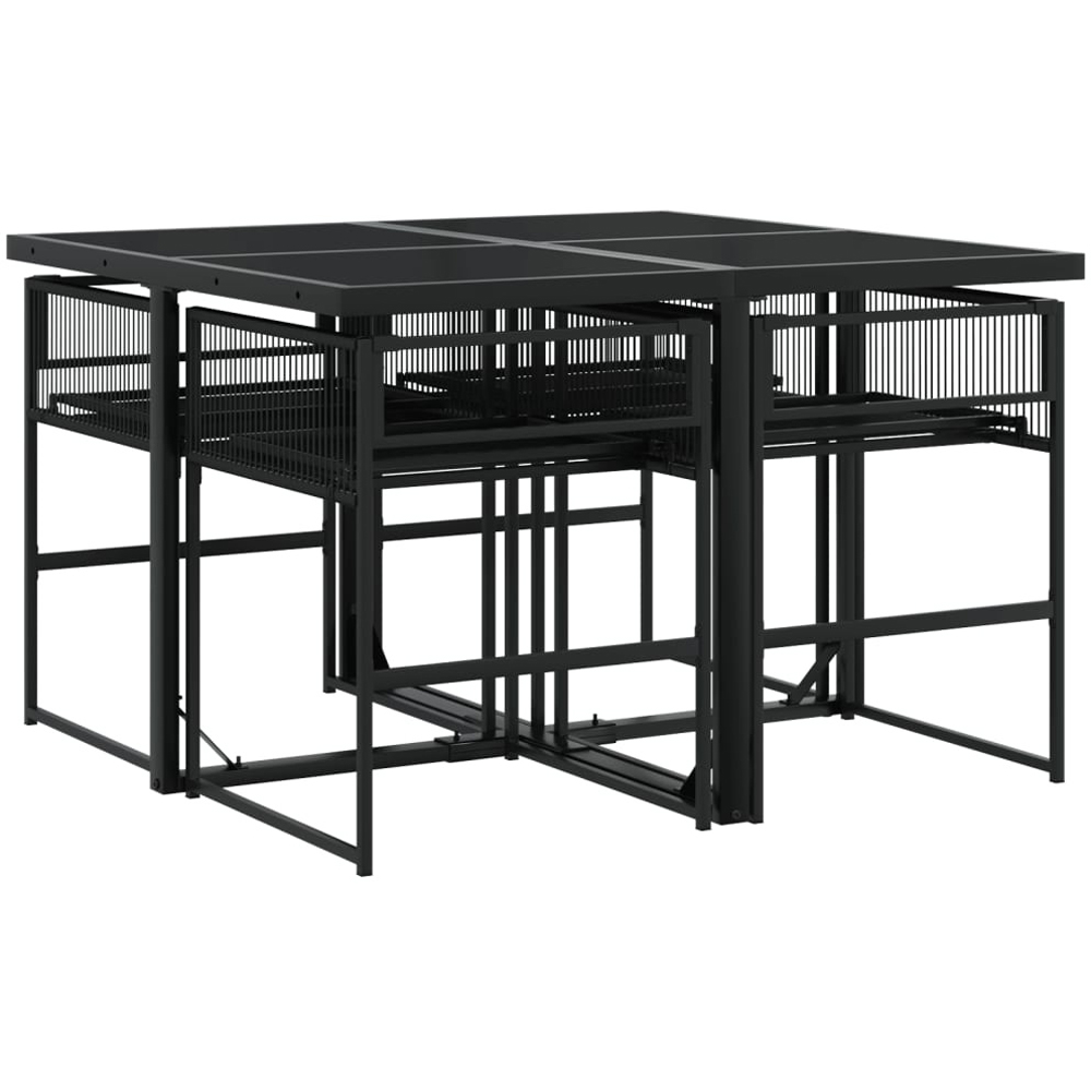 Walplus 4 Seater Foldable Poly Rattan Garden Dining Set Black Image 5