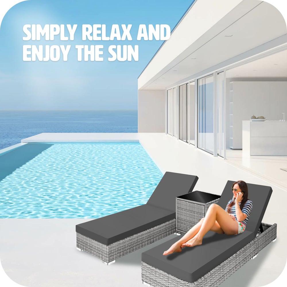 tectake Set of 2 Light Grey Sun Lounger Image 7