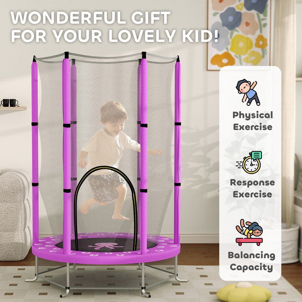 AIYAPLAY Kids 4.6ft Purple Trampoline with Enclosure Image 8