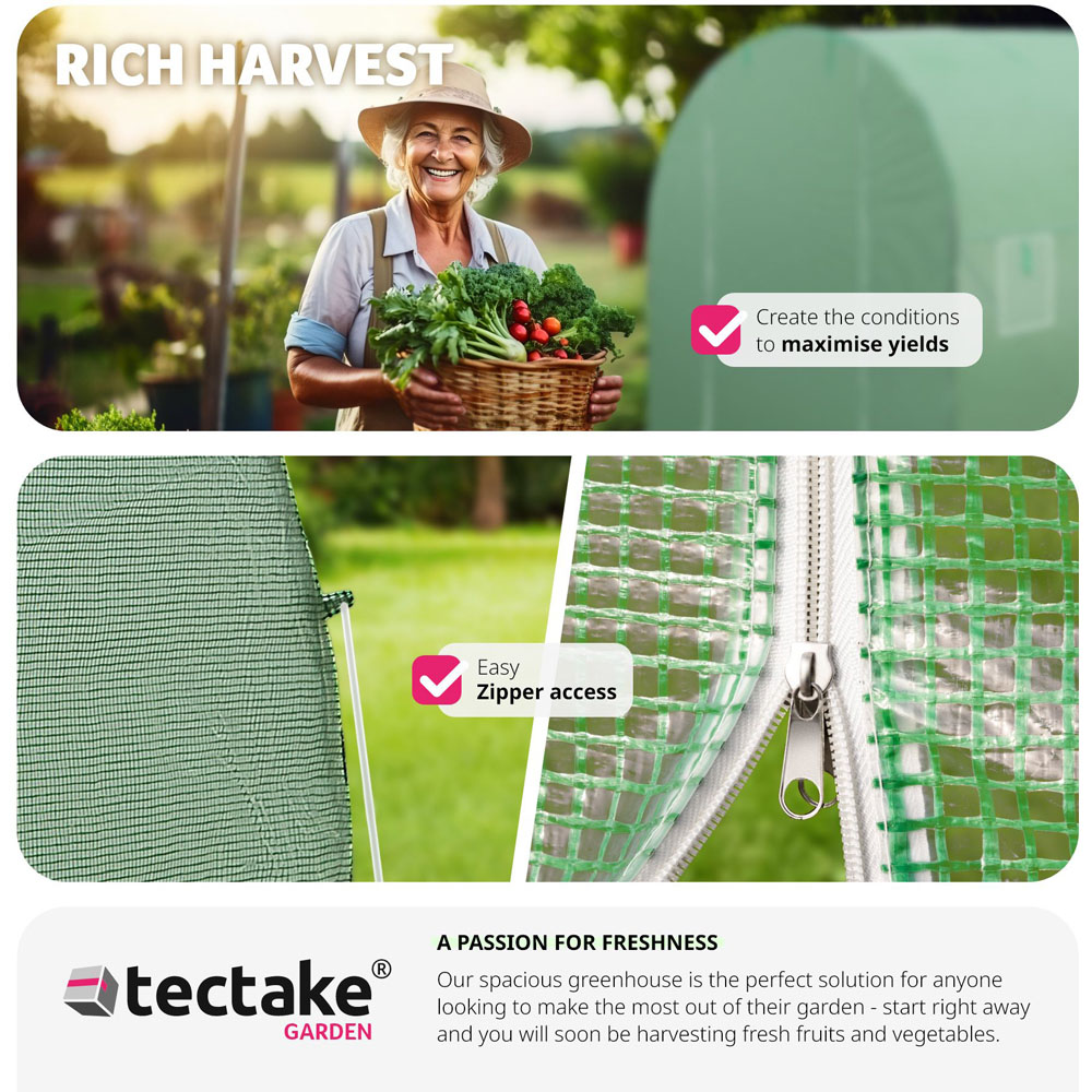 tectake 6.5 x 11.2ft Polytunnel Greenhouse with Windows Image 7
