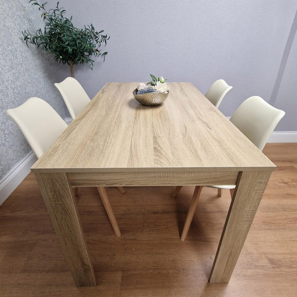 Portland 4 Seater Plastic and Leather Dining Set Oak Effect and Cream Image 4