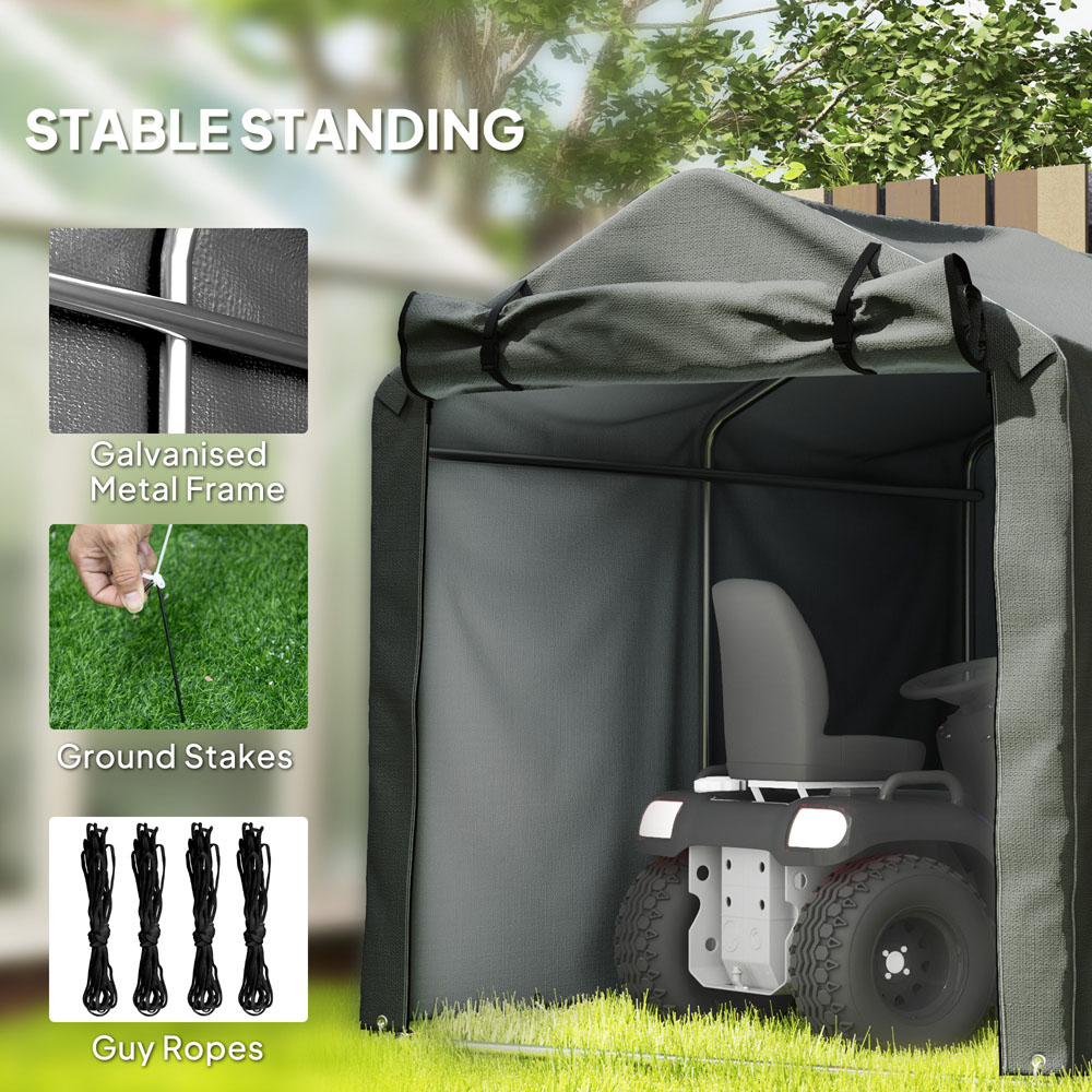 Outsunny 7.2 x 5.1ft Dark Grey PE Cloth Garden Tool Storage Shed with Roll-up Zipper Door Image 7