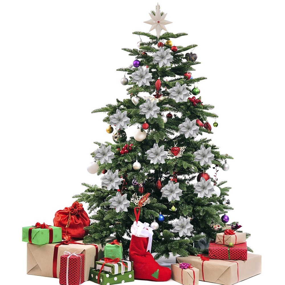 Living and Home Silver Flower Christmas Tree Ornament 24 Pack Image 9