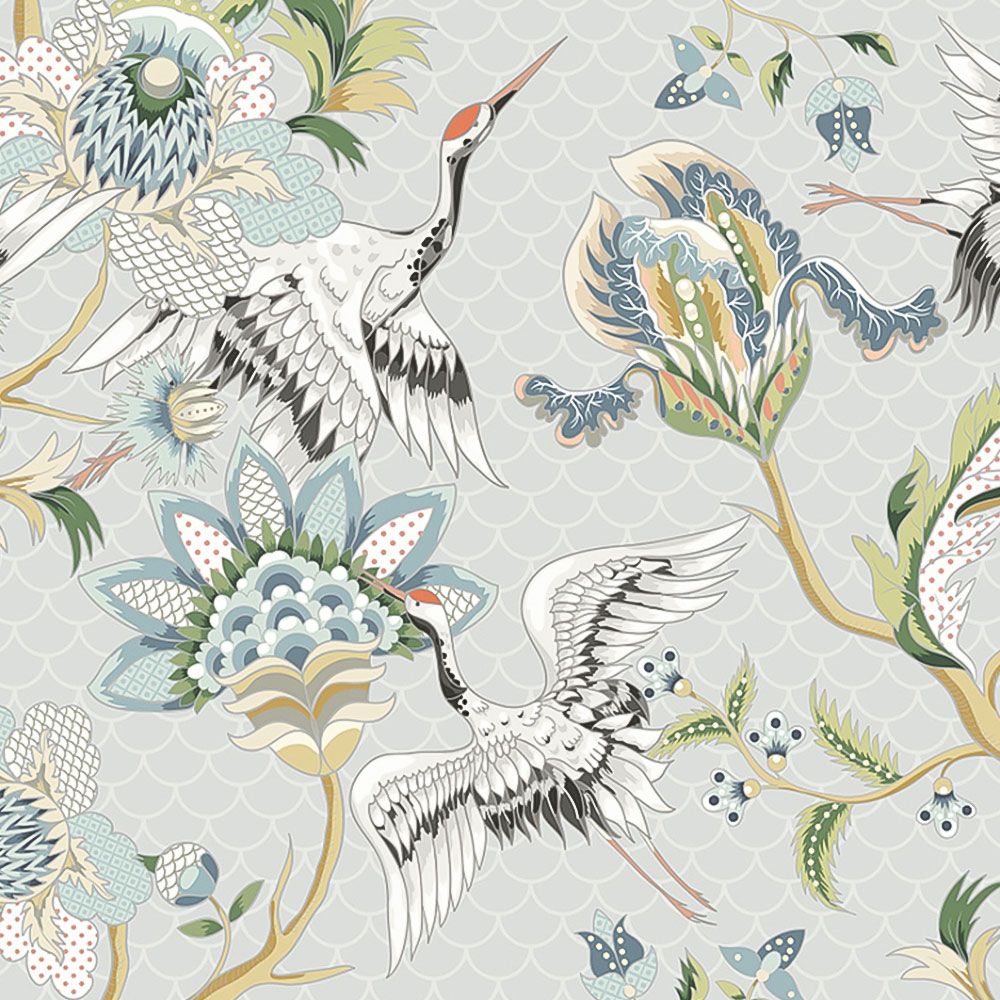 Origin Murals Cranes In Flight Grey Wall Mural Image 2