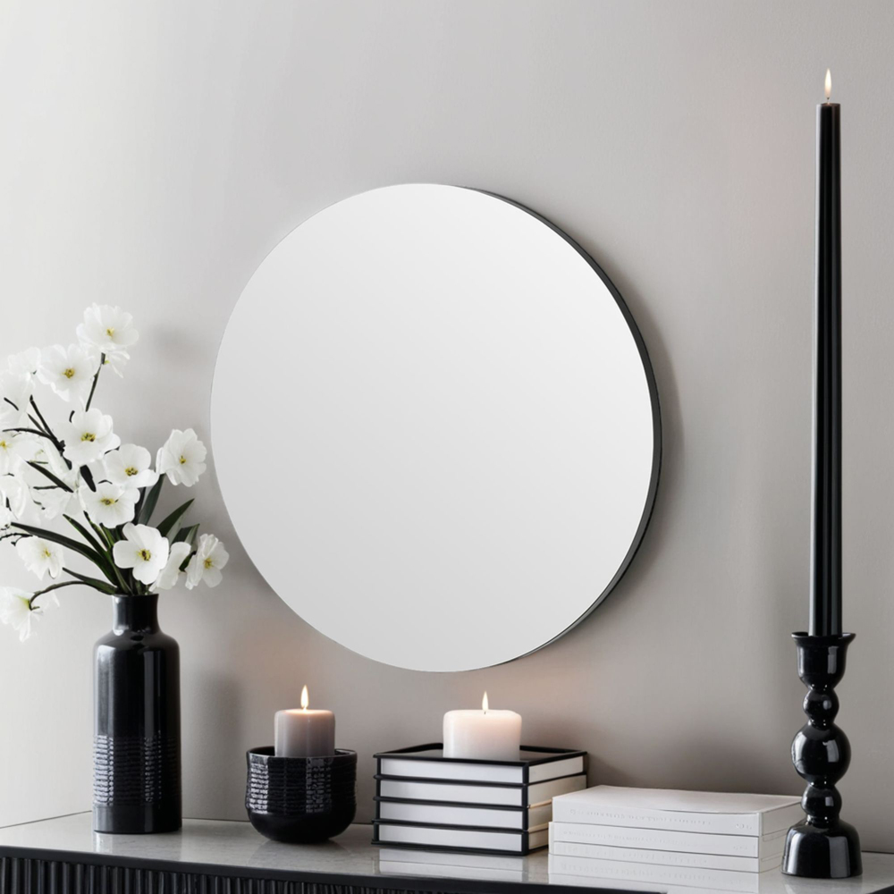 Yearn Simple Black Round Wall Mirror 50cm Image 2