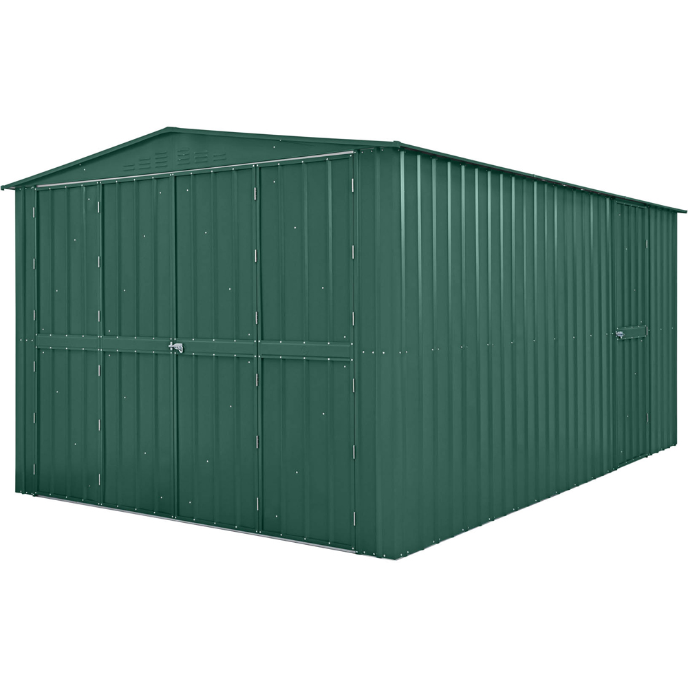 Globel 10 x 15ft 3 Door Green Metal Apex Workshop Garage Image 1