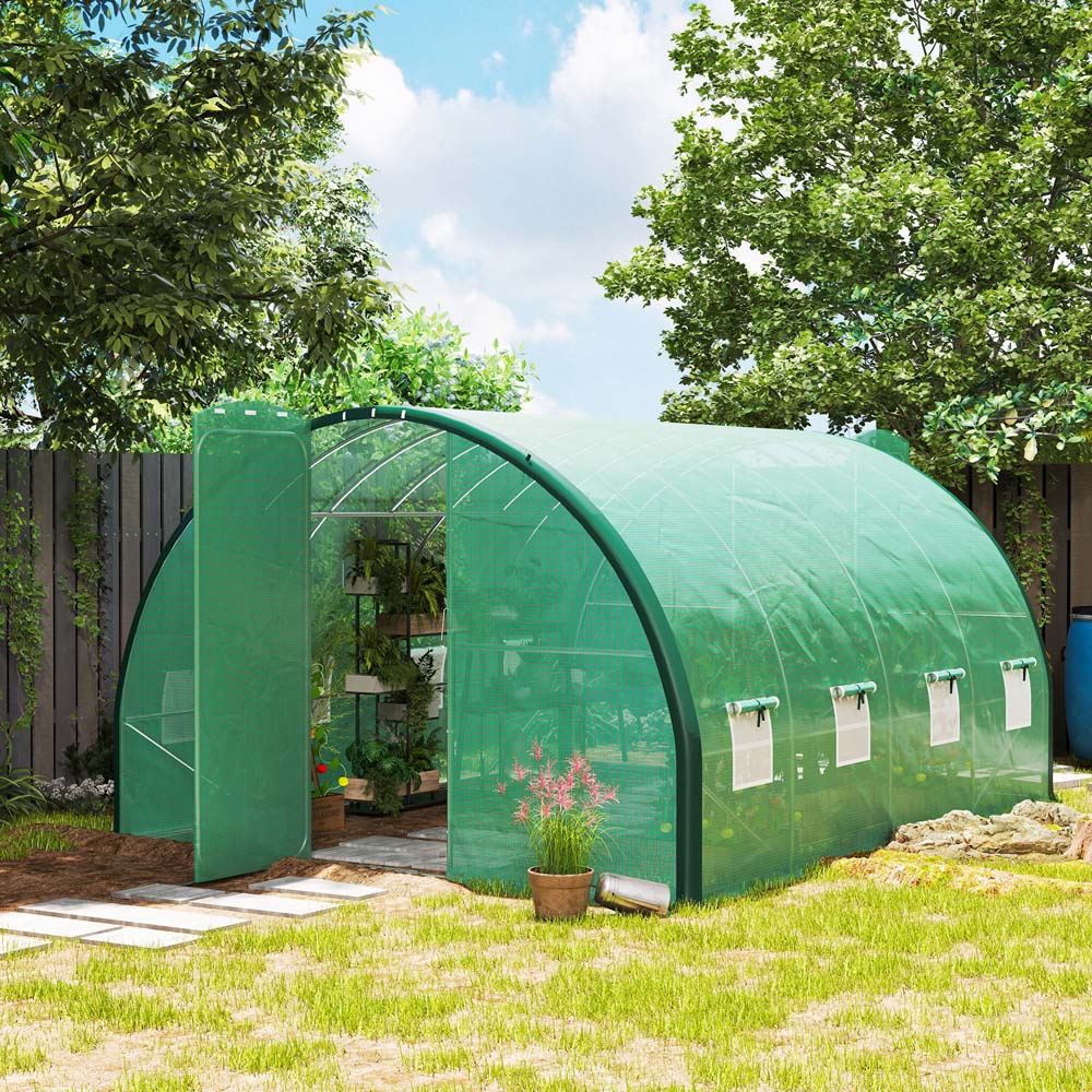 Outsunny 9.8 x 13ft Green Tunnel Greenhouse with Hinged Door Image 2