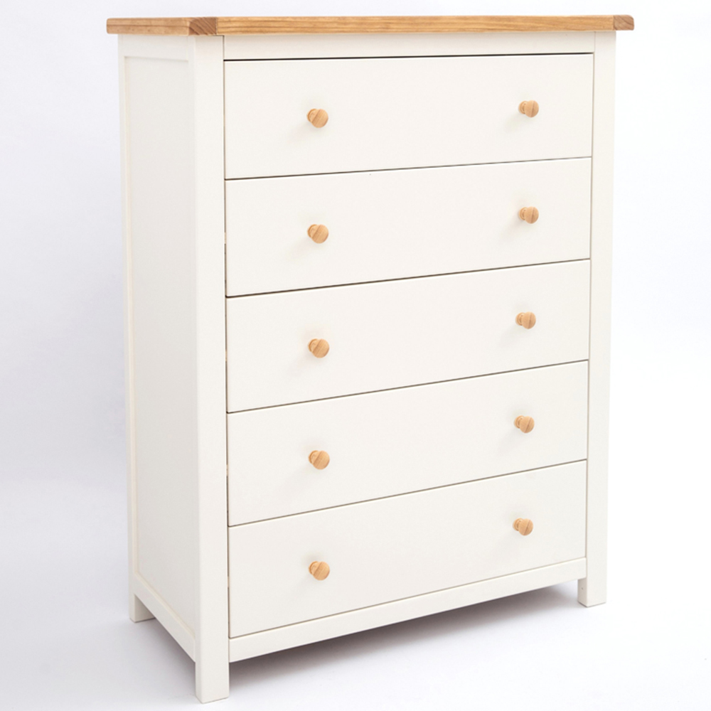 Cabinet Bits Maggiori 5 Drawer White Wood Knob Chest of Drawers Image 3