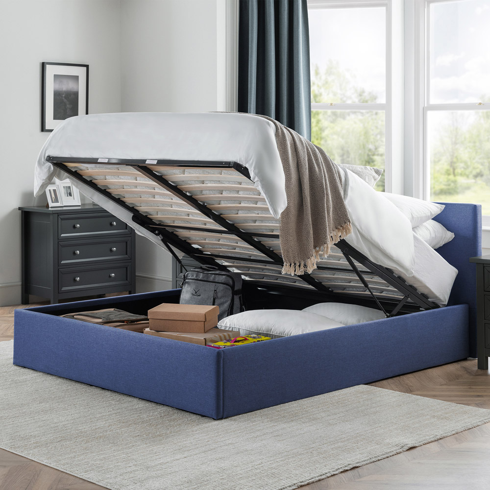 Julian Bowen Rialto Double Dark Blue Linen Lift Up Storage Bed Image 8