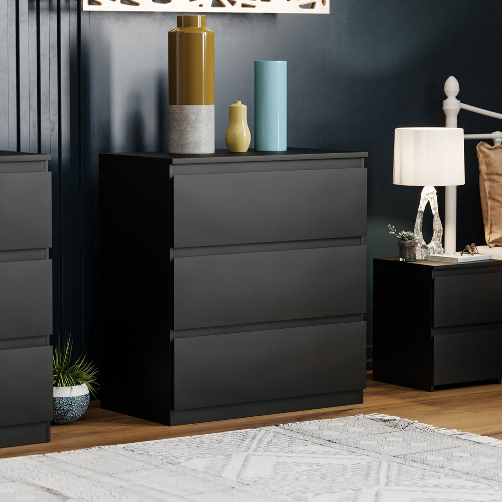 Vida Designs Denver 3 Drawer Black Chest of Drawers Image 6