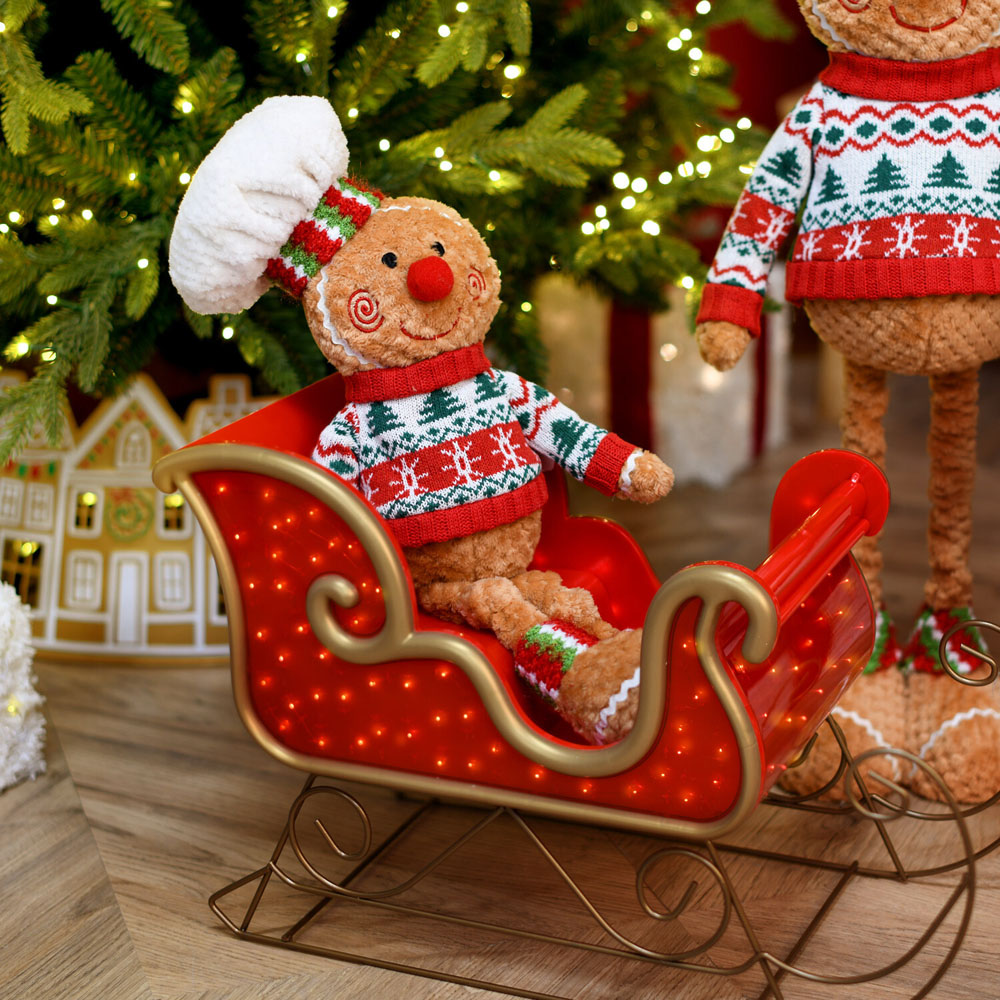 Set of 3 Gingerbread Family and Sleigh - Red Image 6
