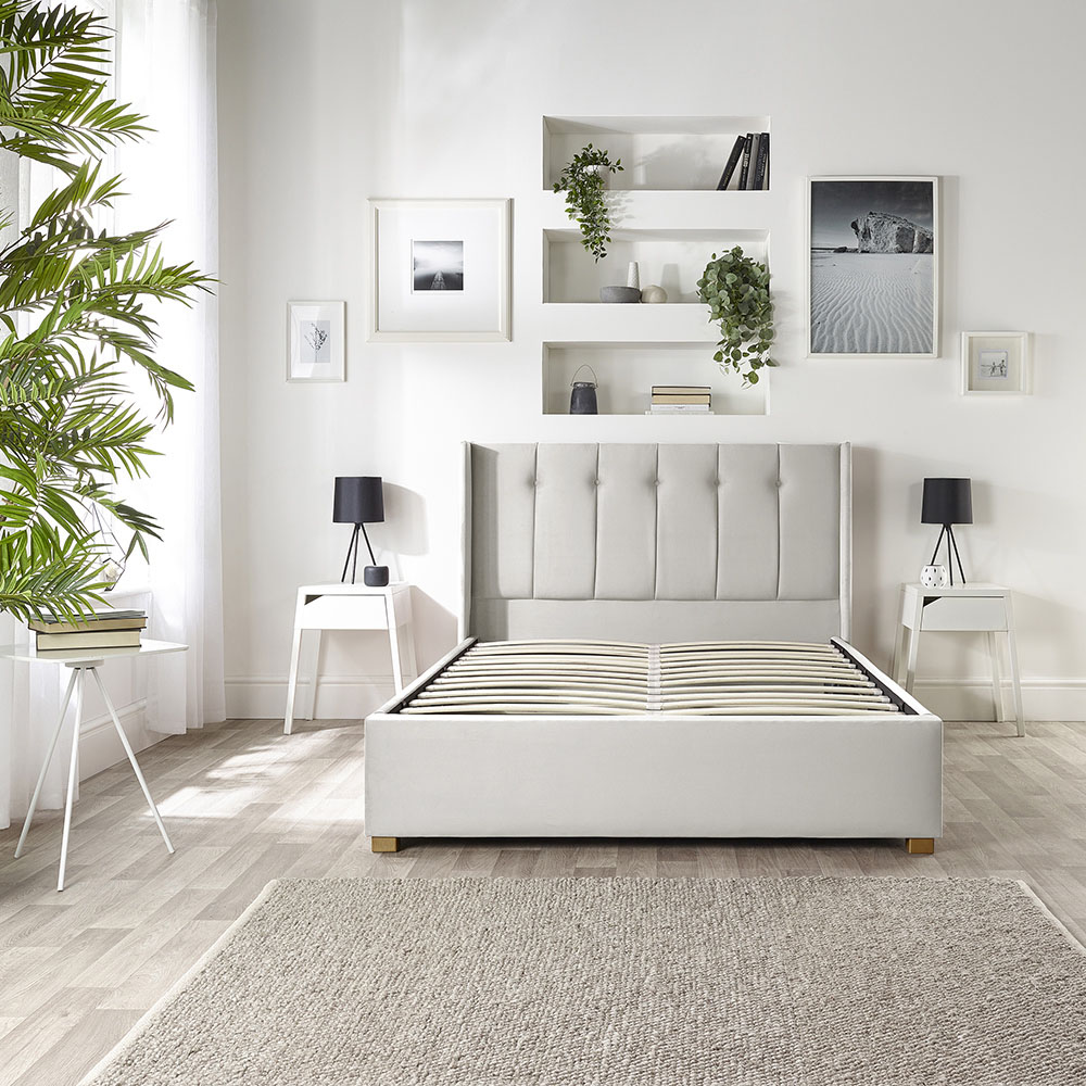 Catherine Lansfield Utopia Single Light Silver Velvet Ottoman Wing Bed Image 6