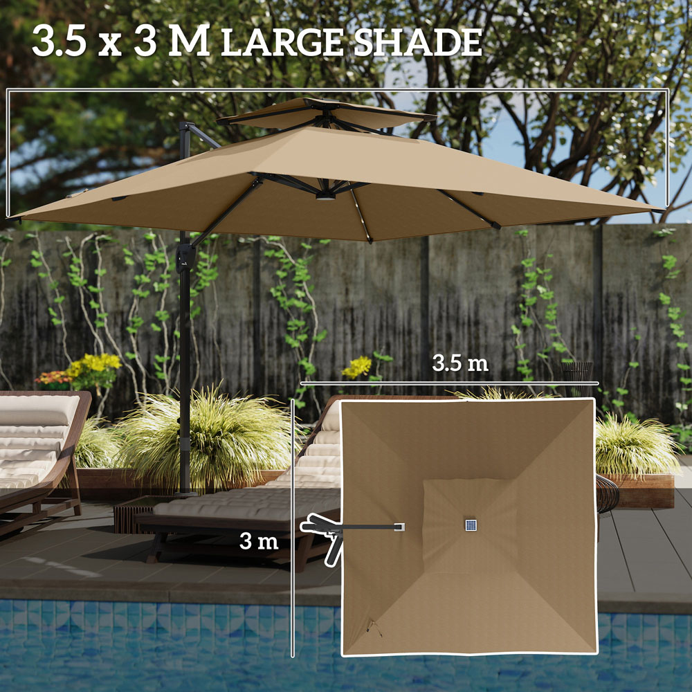 Outsunny 2 Tier Khaki Aluminium Solar LED Crank and Tilt Cantilever Parasol 3.5m Image 8