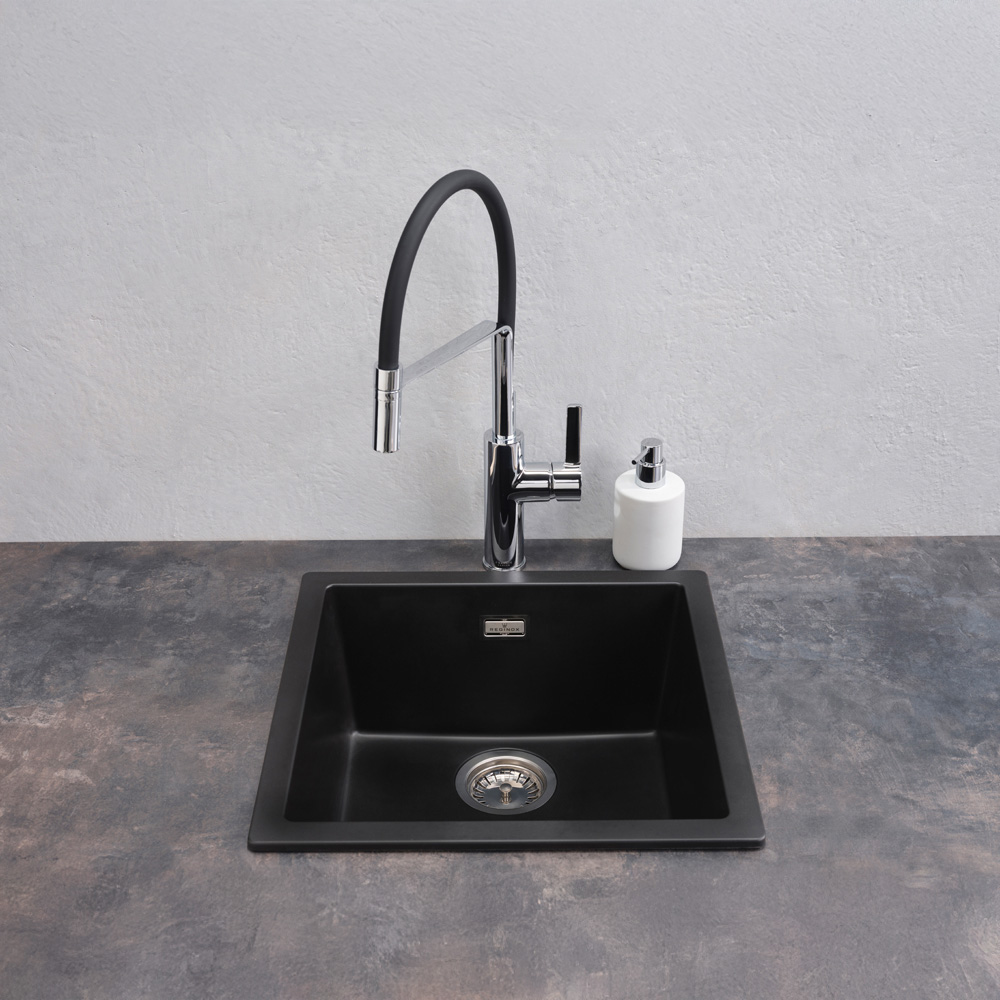 Reginox Amsterdam 40 BS Black Silvery Single Square Bowl Granite Sink 460 x 460mm Image 3
