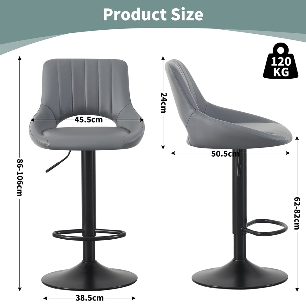 Stacey Grey Height Adjustable Kitchen Bar Stool with Footrest Set of 2 Image 5