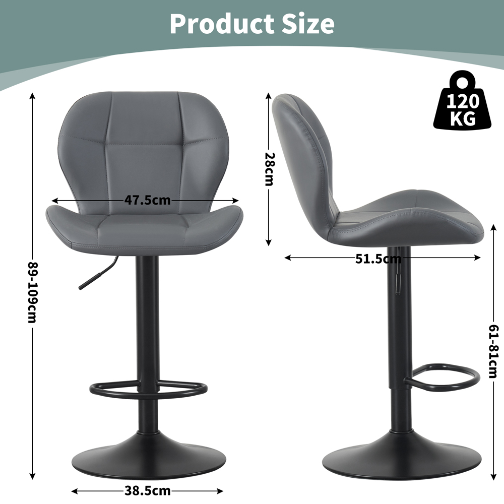 Stella Grey Height Adjustable Bar Stool with Footrest Set of 2 Image 5