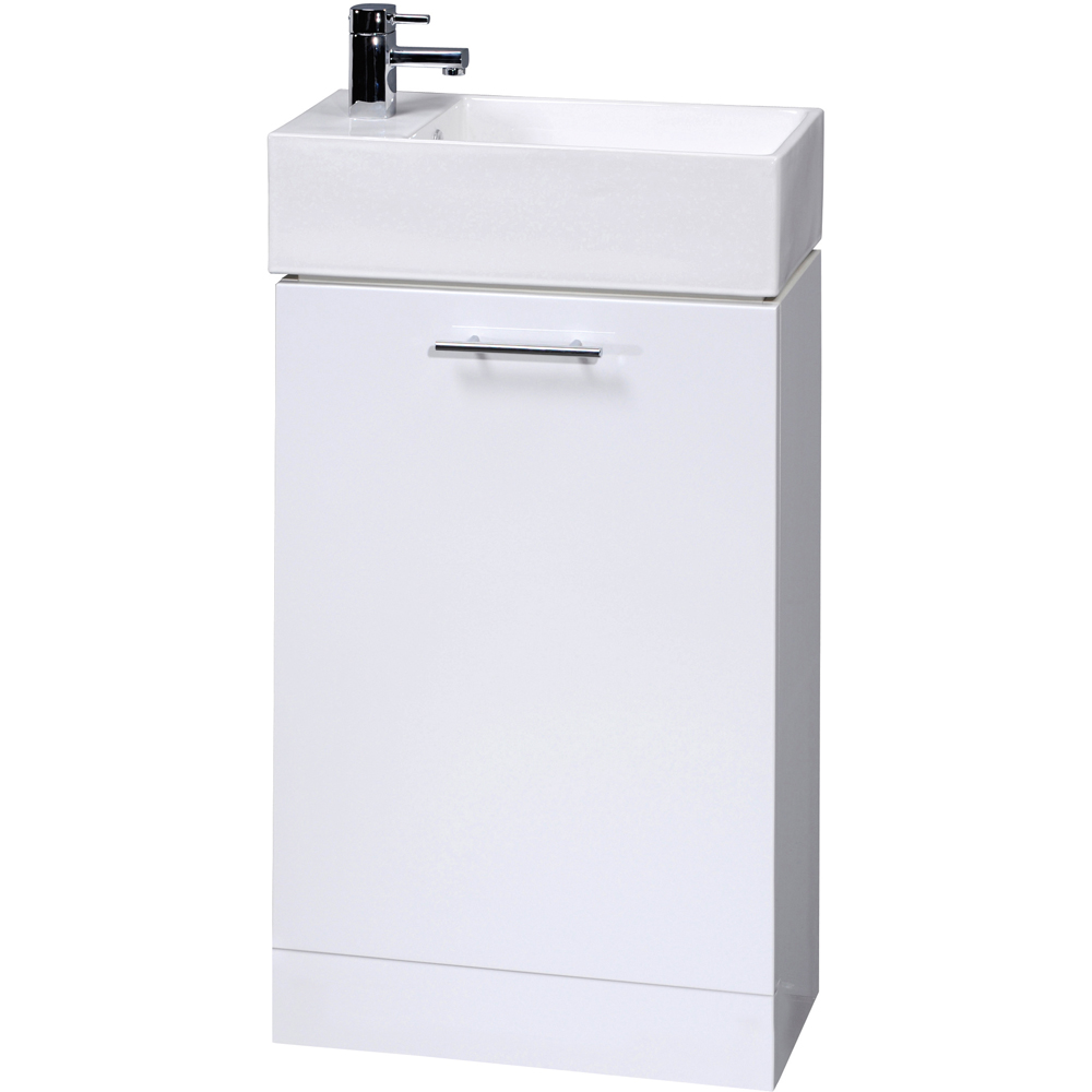 nuie Mayford Single Door Gloss White Floor Standing Compact Vanity Unit with Ceramic Basin 485mm Image 1