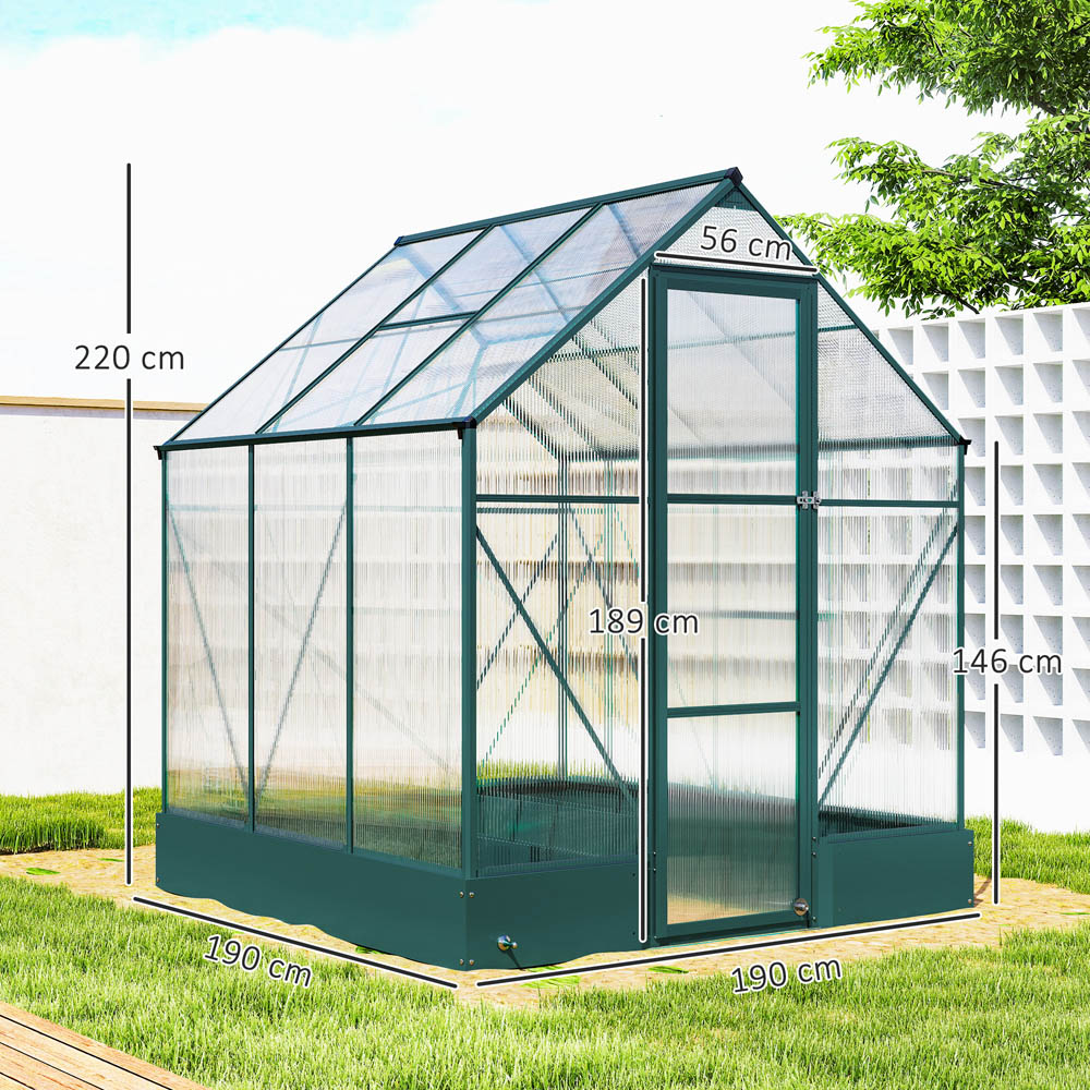 Outsunny 6 x 6ft Green Polycarbonate Walk In Greenhouse Image 8