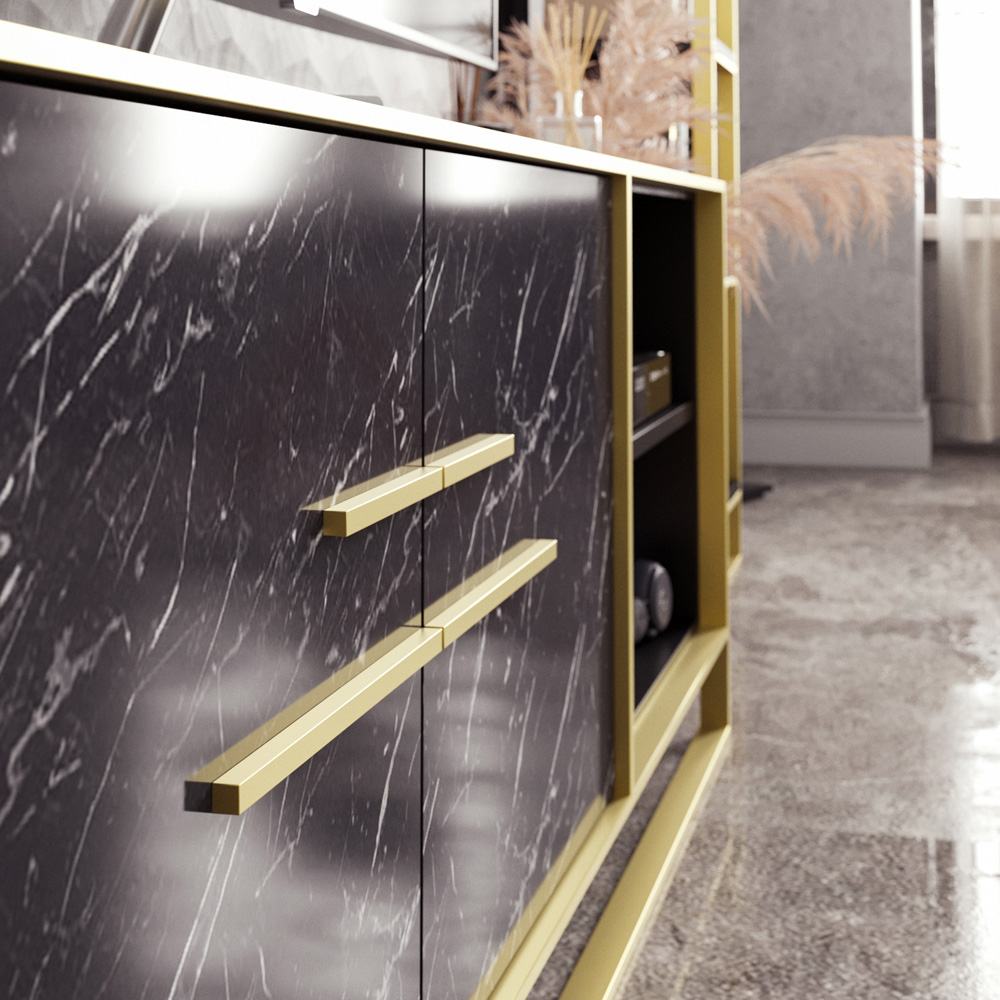 Decorotika Polka 2 Door Black Marble TV Unit Image 5