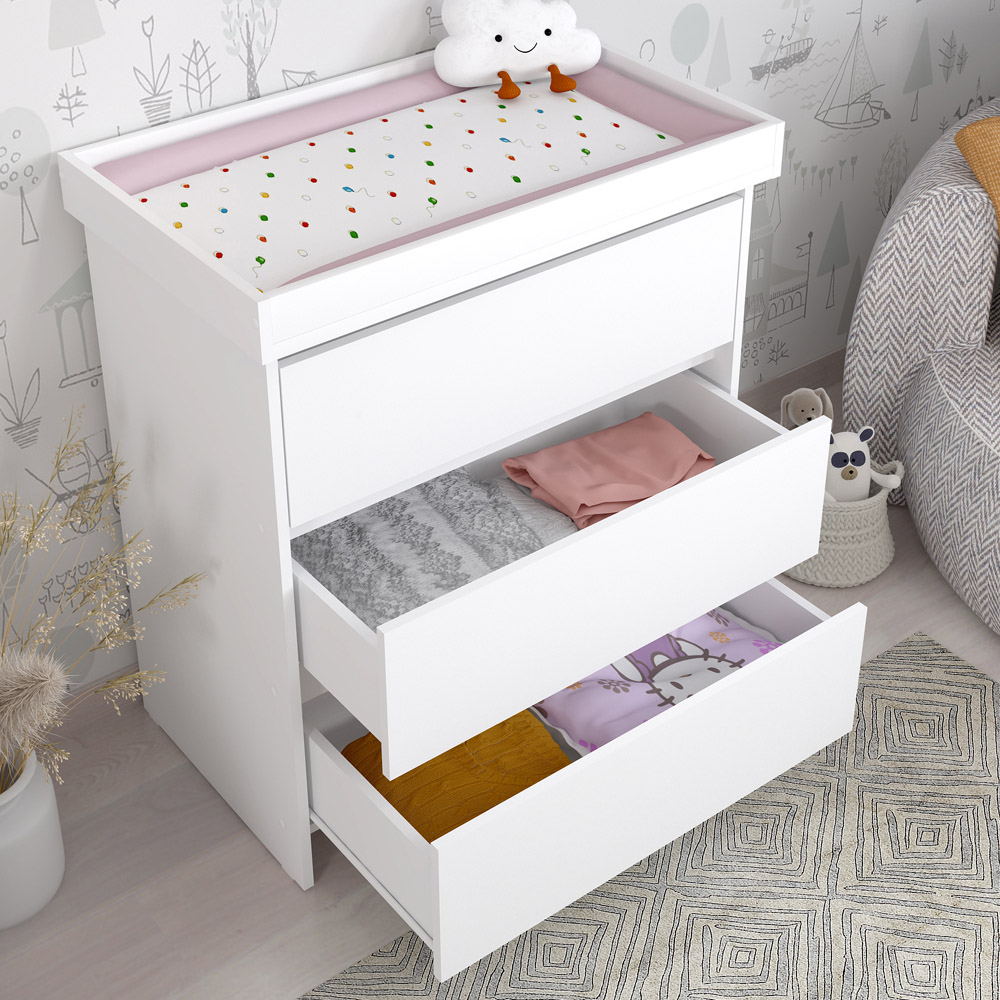 Kudl 3 Drawer White Baby Changing Table Image 5