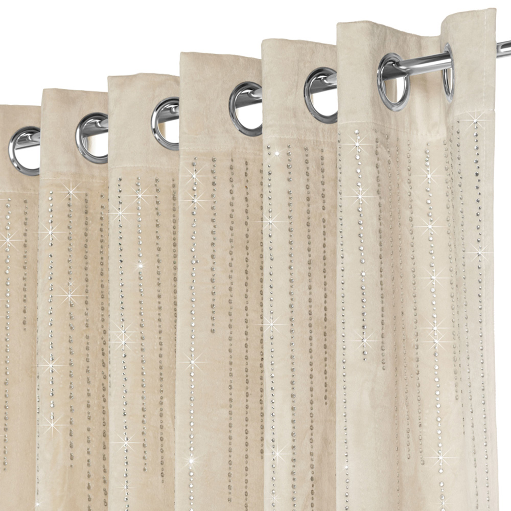 Alan Symonds Cream Cascading Diamante Studs Velvet Blackout Ring Top Eyelet Curtains 117 x 183cm Image 2