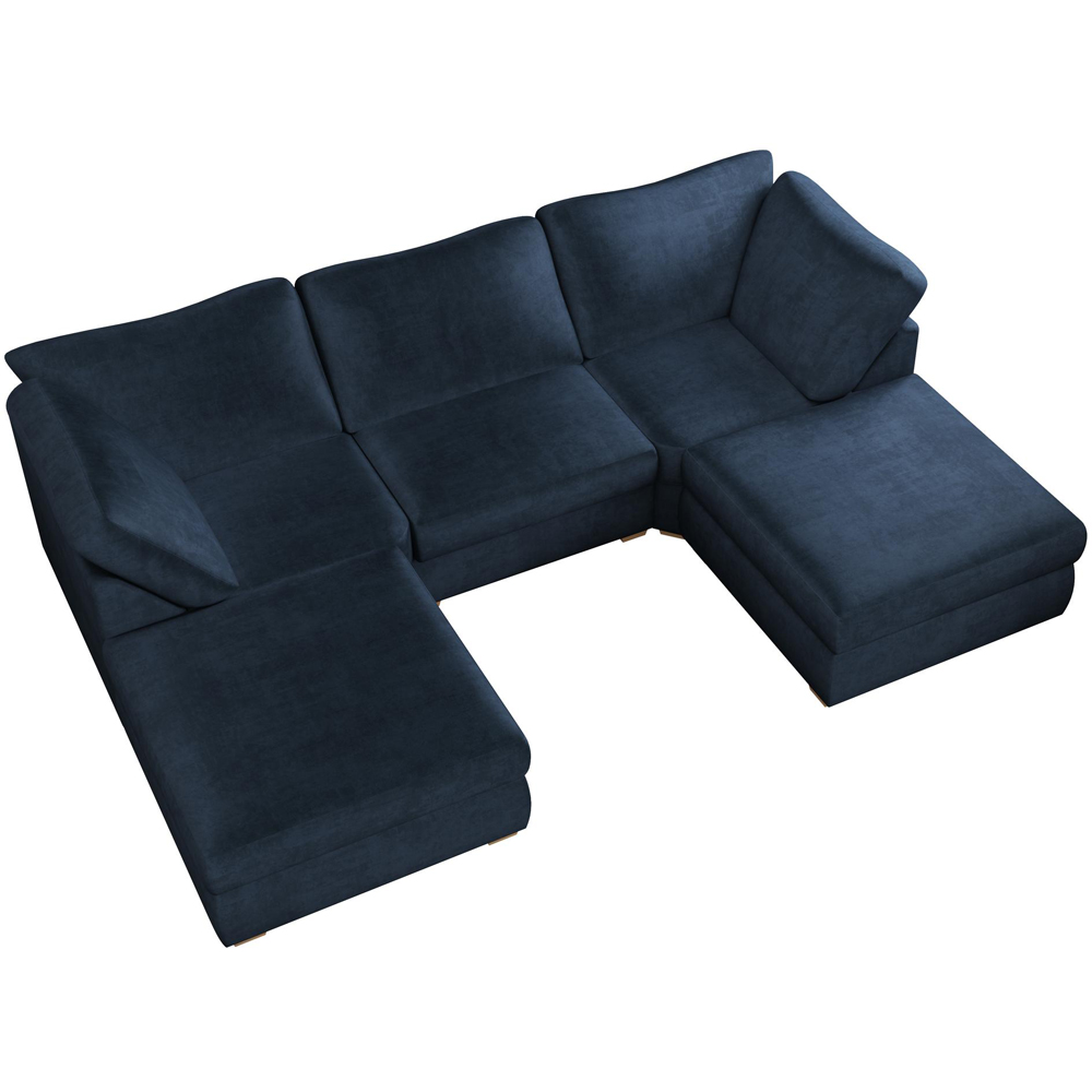 Nestle 5 Seater Royal Blue Plush Velvet Fixed Back U-Shape Sofa Image 4