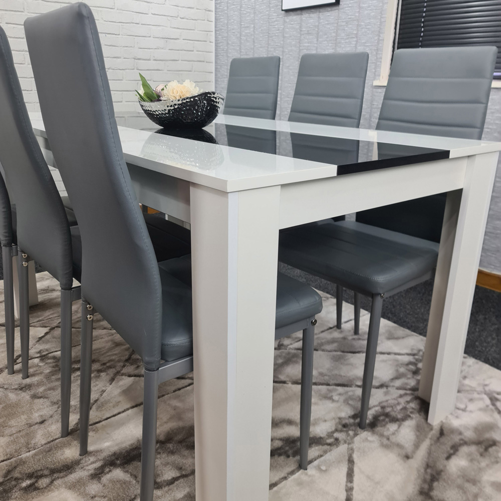 Portland Leather and Wood 6 Seater Dining Set White and Grey Image 5